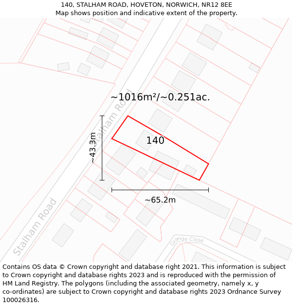 140, STALHAM ROAD, HOVETON, NORWICH, NR12 8EE: Plot and title map