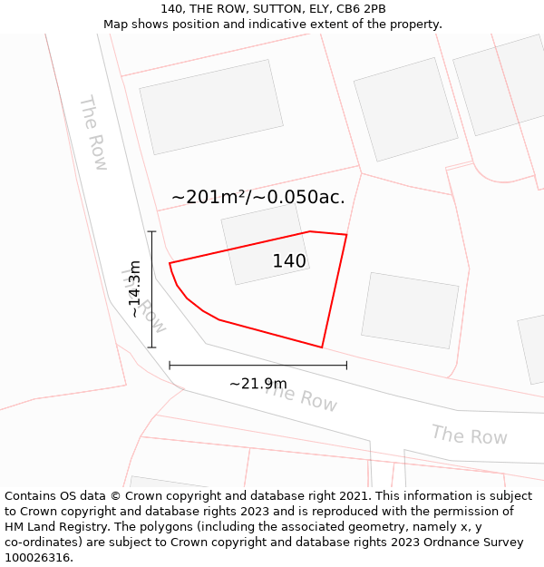 140, THE ROW, SUTTON, ELY, CB6 2PB: Plot and title map