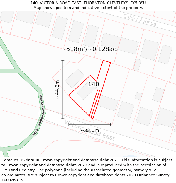 140, VICTORIA ROAD EAST, THORNTON-CLEVELEYS, FY5 3SU: Plot and title map