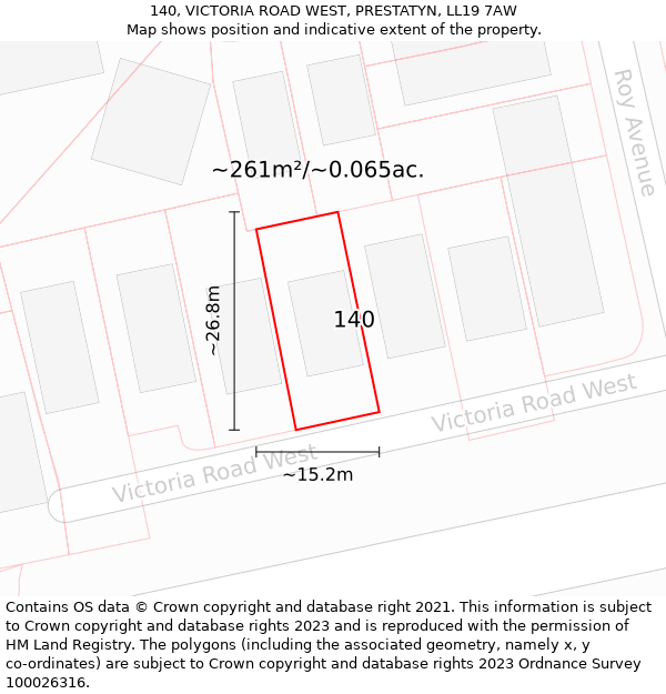 140, VICTORIA ROAD WEST, PRESTATYN, LL19 7AW: Plot and title map