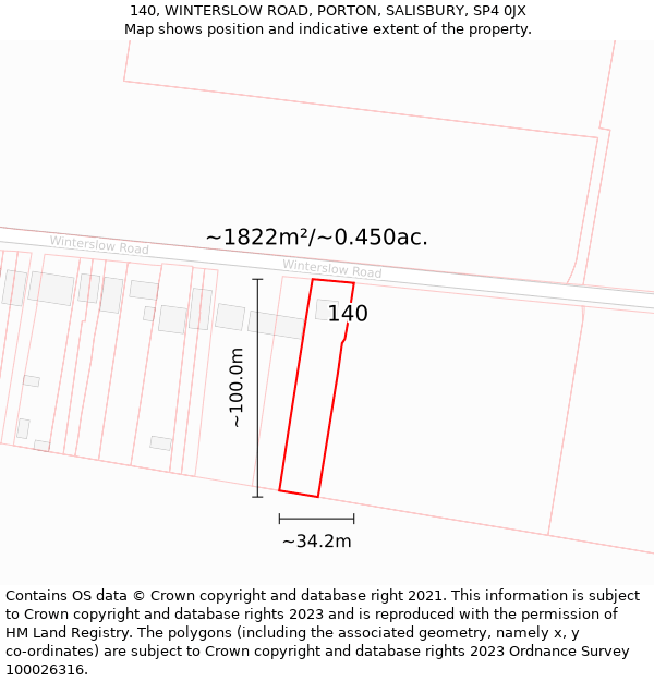 140, WINTERSLOW ROAD, PORTON, SALISBURY, SP4 0JX: Plot and title map