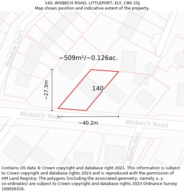 140, WISBECH ROAD, LITTLEPORT, ELY, CB6 1GJ: Plot and title map