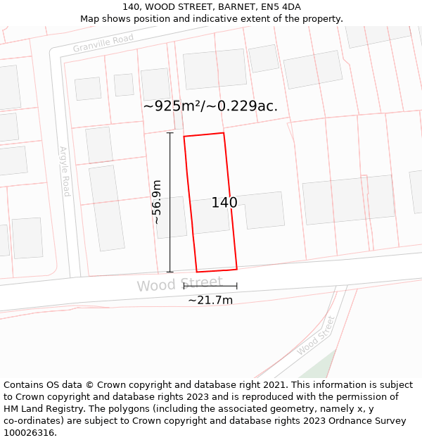 140, WOOD STREET, BARNET, EN5 4DA: Plot and title map