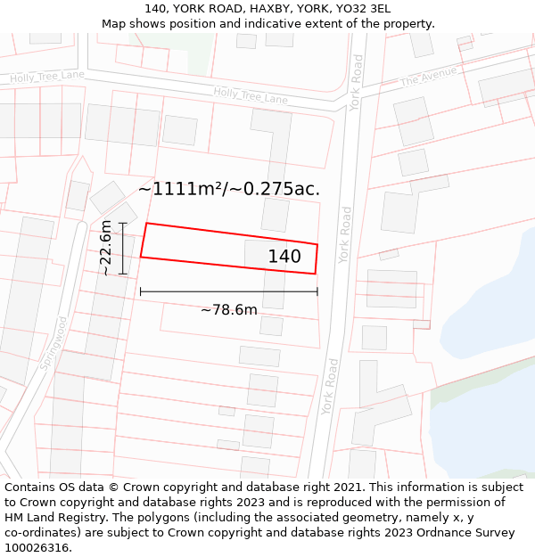 140, YORK ROAD, HAXBY, YORK, YO32 3EL: Plot and title map