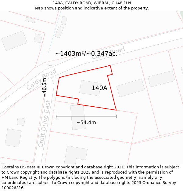 140A, CALDY ROAD, WIRRAL, CH48 1LN: Plot and title map