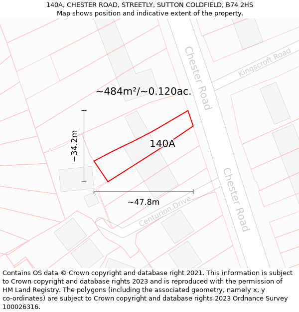 140A, CHESTER ROAD, STREETLY, SUTTON COLDFIELD, B74 2HS: Plot and title map