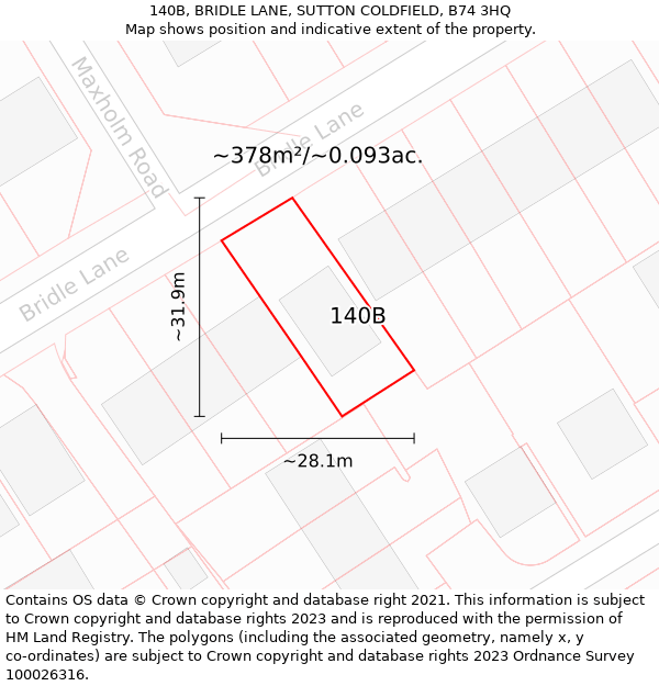 140B, BRIDLE LANE, SUTTON COLDFIELD, B74 3HQ: Plot and title map