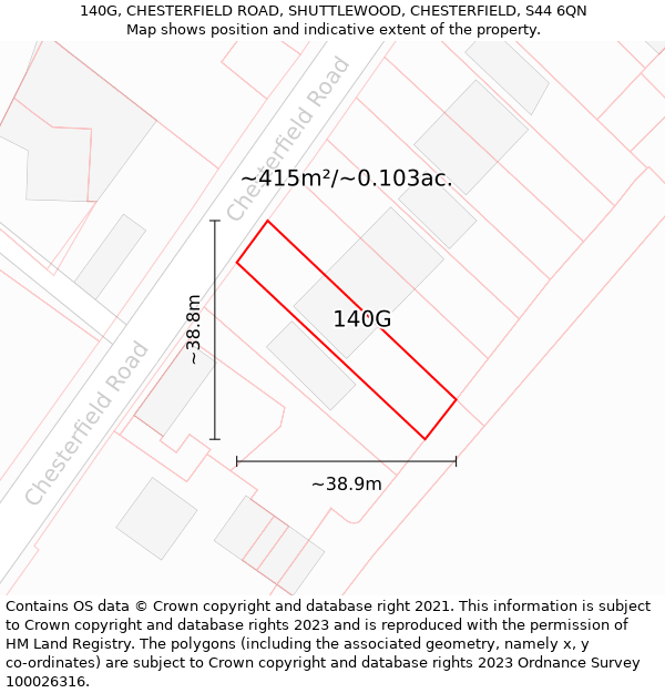 140G, CHESTERFIELD ROAD, SHUTTLEWOOD, CHESTERFIELD, S44 6QN: Plot and title map