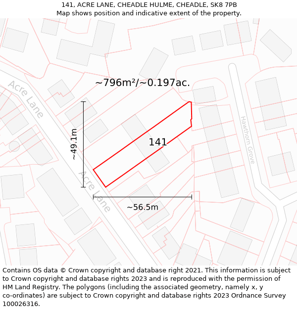 141, ACRE LANE, CHEADLE HULME, CHEADLE, SK8 7PB: Plot and title map