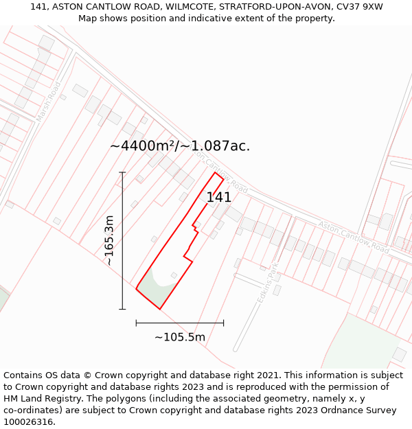 141, ASTON CANTLOW ROAD, WILMCOTE, STRATFORD-UPON-AVON, CV37 9XW: Plot and title map