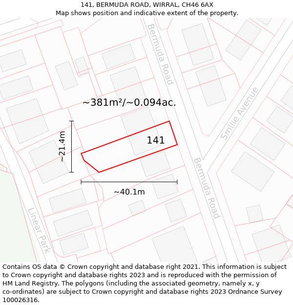 141, BERMUDA ROAD, WIRRAL, CH46 6AX: Plot and title map