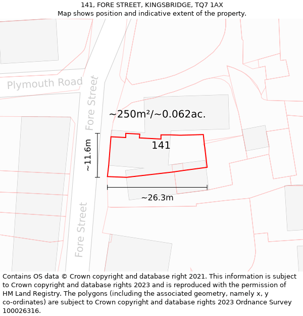 141, FORE STREET, KINGSBRIDGE, TQ7 1AX: Plot and title map