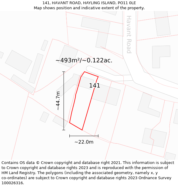 141, HAVANT ROAD, HAYLING ISLAND, PO11 0LE: Plot and title map