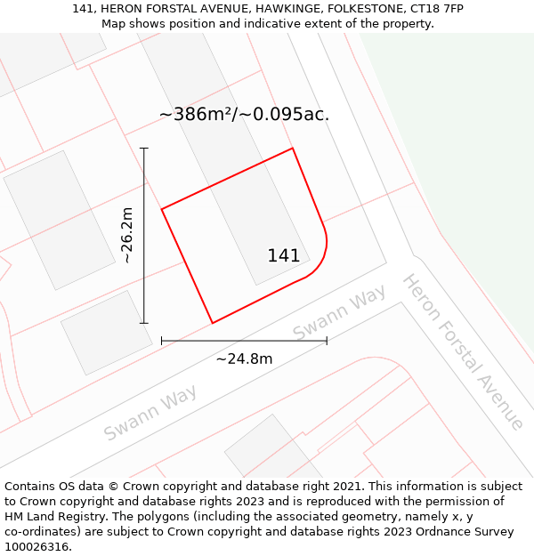 141, HERON FORSTAL AVENUE, HAWKINGE, FOLKESTONE, CT18 7FP: Plot and title map