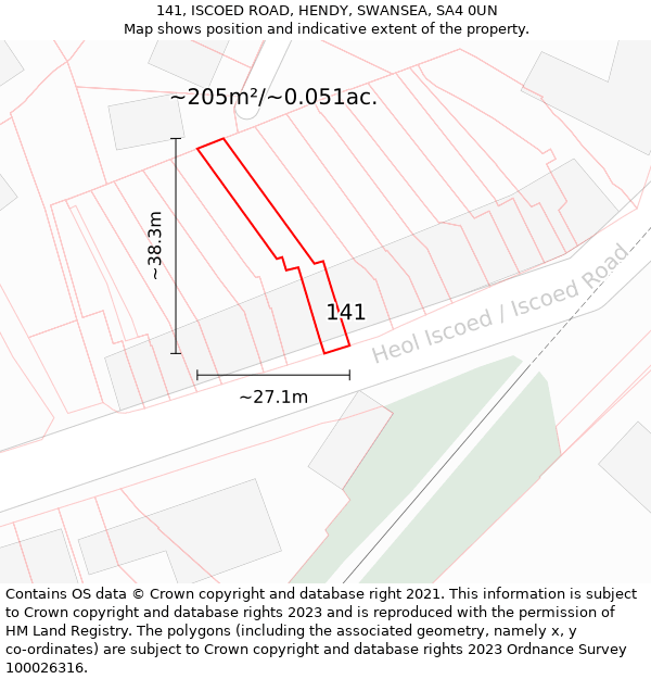 141, ISCOED ROAD, HENDY, SWANSEA, SA4 0UN: Plot and title map