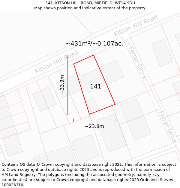 141, KITSON HILL ROAD, MIRFIELD, WF14 9DU: Plot and title map