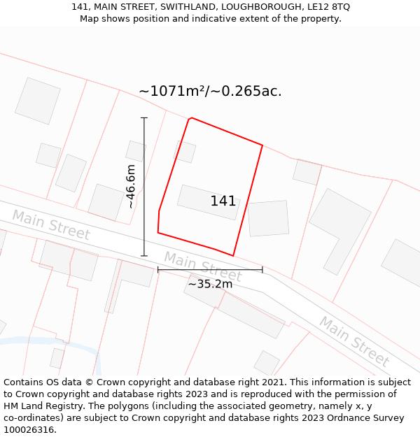 141, MAIN STREET, SWITHLAND, LOUGHBOROUGH, LE12 8TQ: Plot and title map