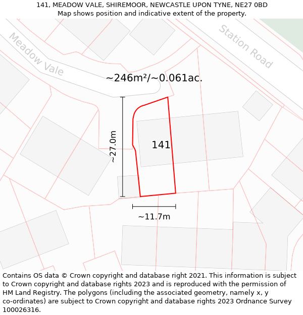 141, MEADOW VALE, SHIREMOOR, NEWCASTLE UPON TYNE, NE27 0BD: Plot and title map