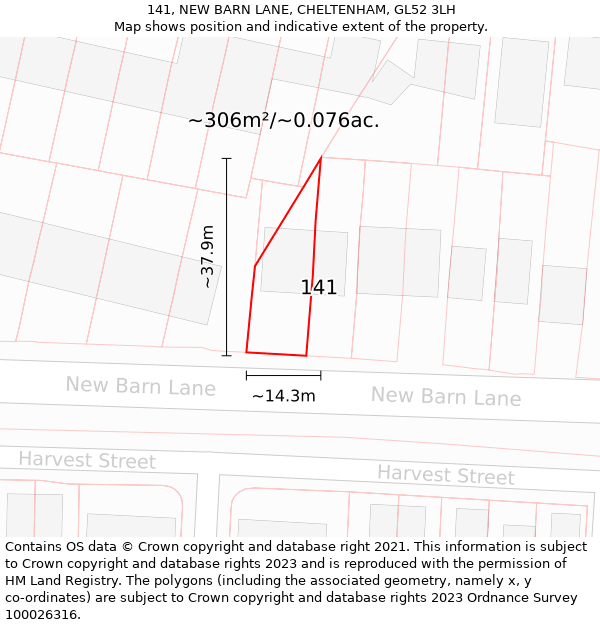 141, NEW BARN LANE, CHELTENHAM, GL52 3LH: Plot and title map