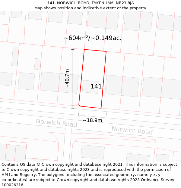 141, NORWICH ROAD, FAKENHAM, NR21 8JA: Plot and title map