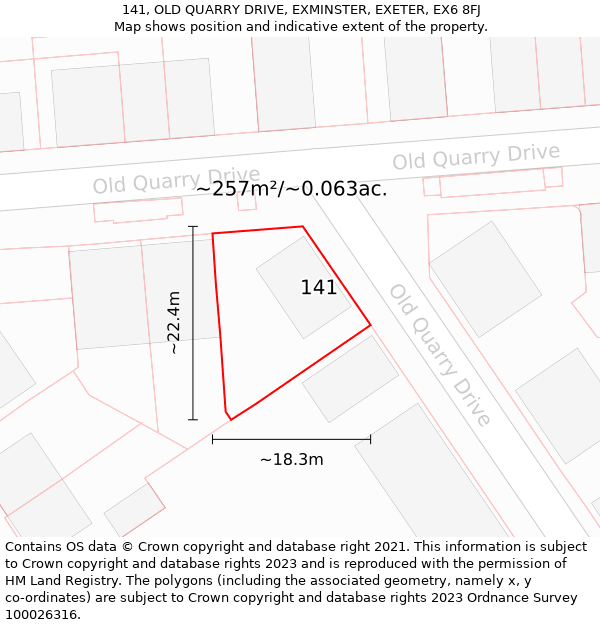 141, OLD QUARRY DRIVE, EXMINSTER, EXETER, EX6 8FJ: Plot and title map