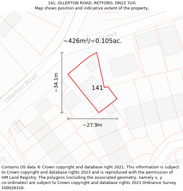 141, OLLERTON ROAD, RETFORD, DN22 7UG: Plot and title map