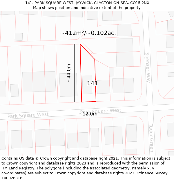 141, PARK SQUARE WEST, JAYWICK, CLACTON-ON-SEA, CO15 2NX: Plot and title map