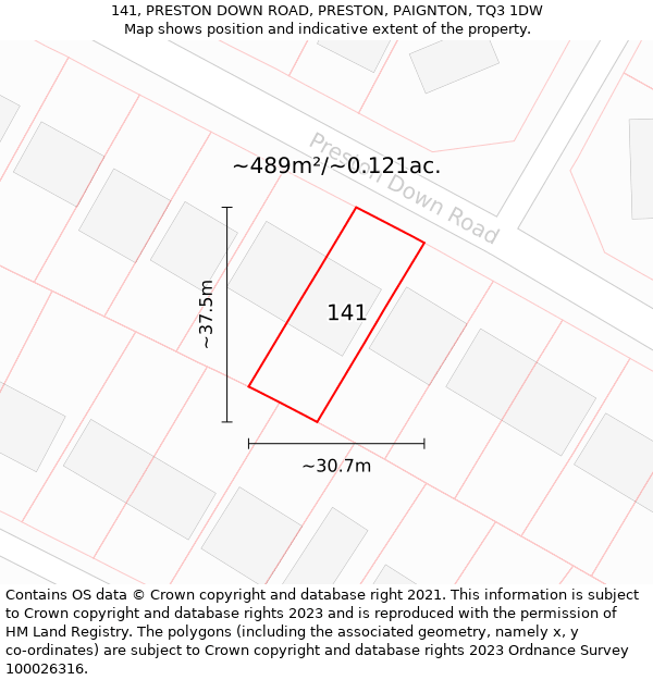 141, PRESTON DOWN ROAD, PRESTON, PAIGNTON, TQ3 1DW: Plot and title map