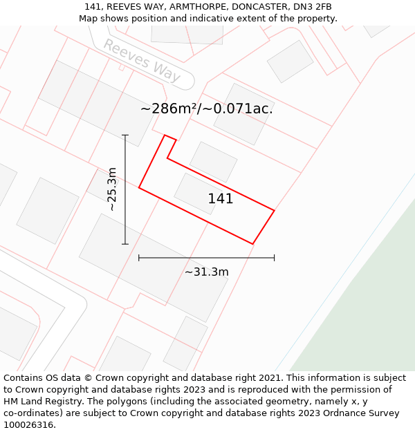 141, REEVES WAY, ARMTHORPE, DONCASTER, DN3 2FB: Plot and title map