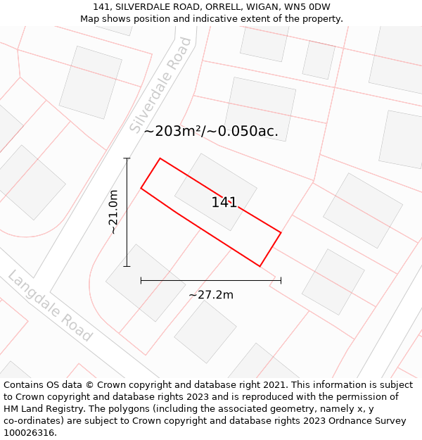 141, SILVERDALE ROAD, ORRELL, WIGAN, WN5 0DW: Plot and title map