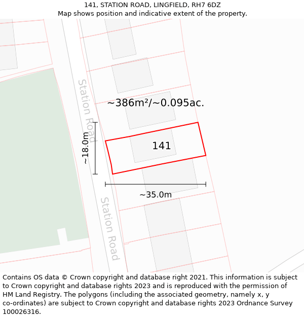 141, STATION ROAD, LINGFIELD, RH7 6DZ: Plot and title map