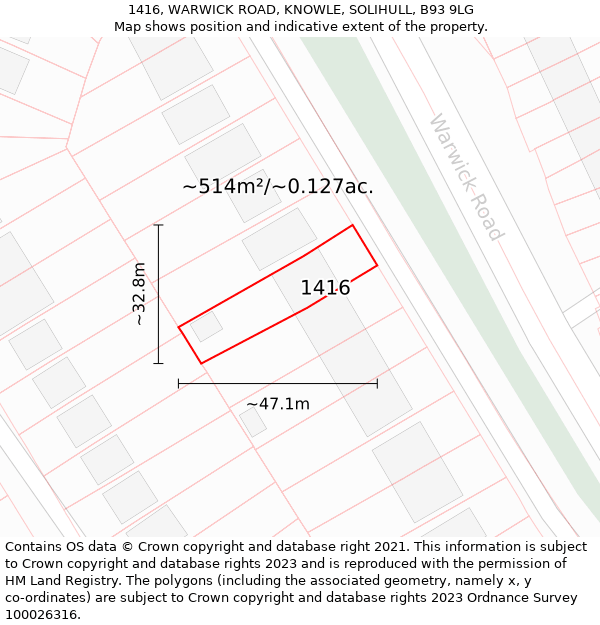 1416, WARWICK ROAD, KNOWLE, SOLIHULL, B93 9LG: Plot and title map