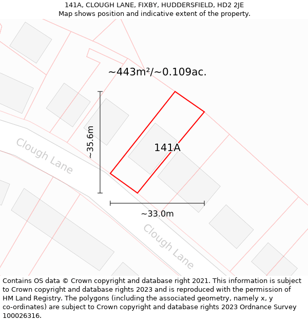 141A, CLOUGH LANE, FIXBY, HUDDERSFIELD, HD2 2JE: Plot and title map