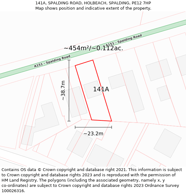 141A, SPALDING ROAD, HOLBEACH, SPALDING, PE12 7HP: Plot and title map