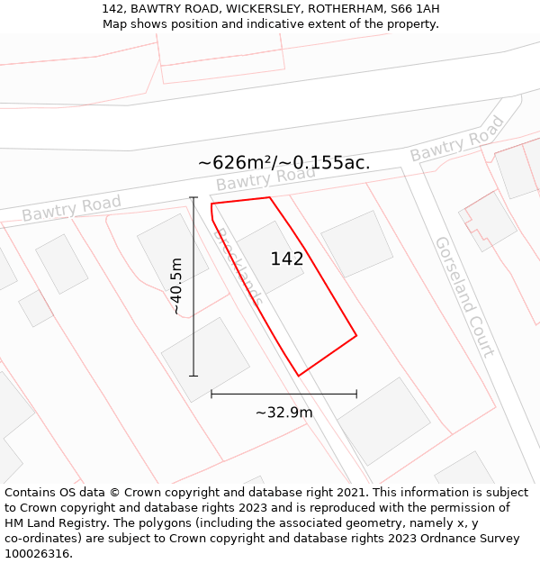 142, BAWTRY ROAD, WICKERSLEY, ROTHERHAM, S66 1AH: Plot and title map