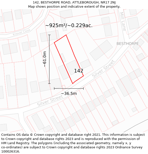 142, BESTHORPE ROAD, ATTLEBOROUGH, NR17 2NJ: Plot and title map