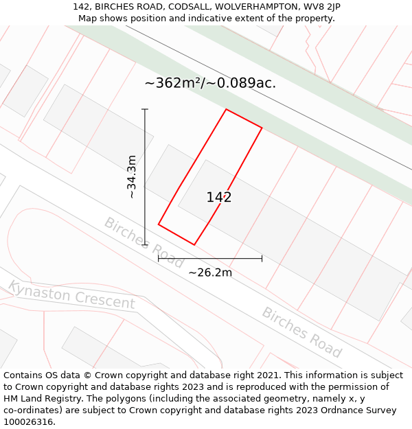 142, BIRCHES ROAD, CODSALL, WOLVERHAMPTON, WV8 2JP: Plot and title map