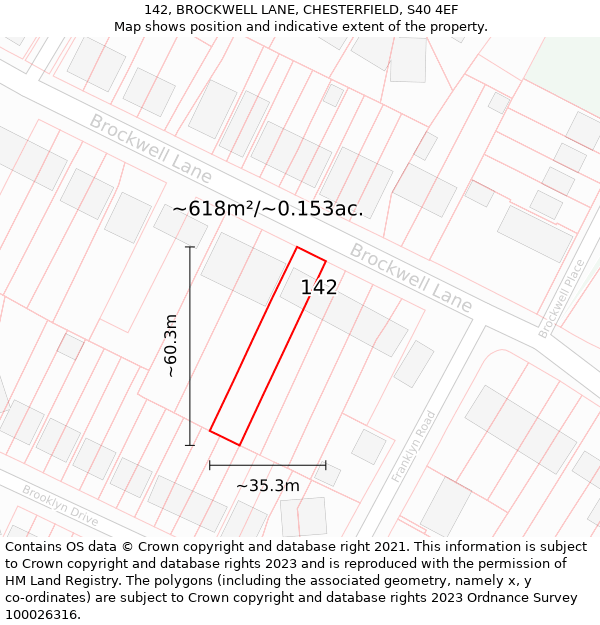 142, BROCKWELL LANE, CHESTERFIELD, S40 4EF: Plot and title map