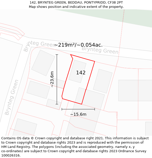 142, BRYNTEG GREEN, BEDDAU, PONTYPRIDD, CF38 2PT: Plot and title map