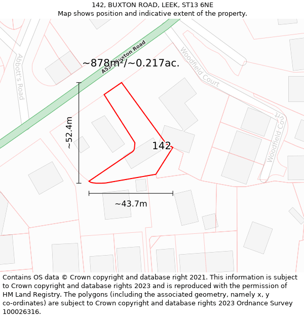 142, BUXTON ROAD, LEEK, ST13 6NE: Plot and title map