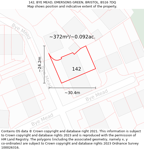 142, BYE MEAD, EMERSONS GREEN, BRISTOL, BS16 7DQ: Plot and title map