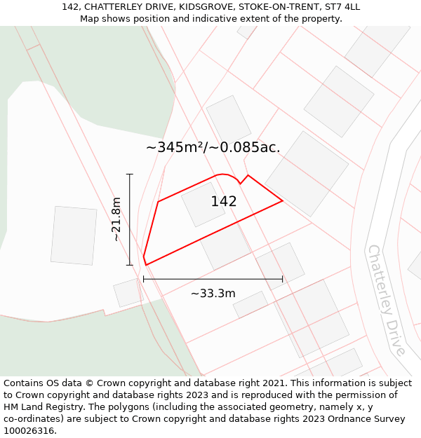 142, CHATTERLEY DRIVE, KIDSGROVE, STOKE-ON-TRENT, ST7 4LL: Plot and title map