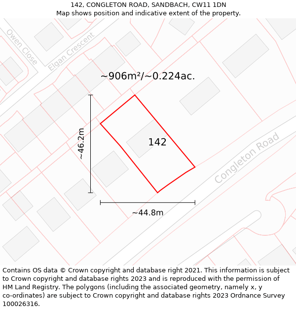 142, CONGLETON ROAD, SANDBACH, CW11 1DN: Plot and title map