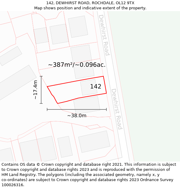 142, DEWHIRST ROAD, ROCHDALE, OL12 9TX: Plot and title map