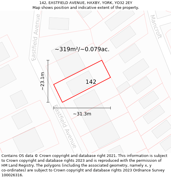 142, EASTFIELD AVENUE, HAXBY, YORK, YO32 2EY: Plot and title map