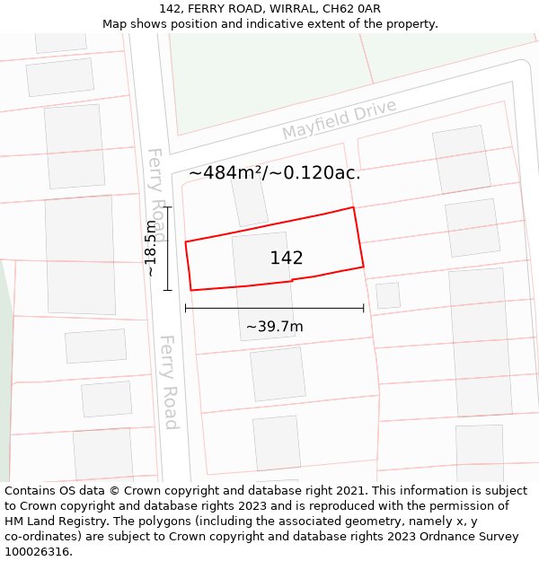 142, FERRY ROAD, WIRRAL, CH62 0AR: Plot and title map