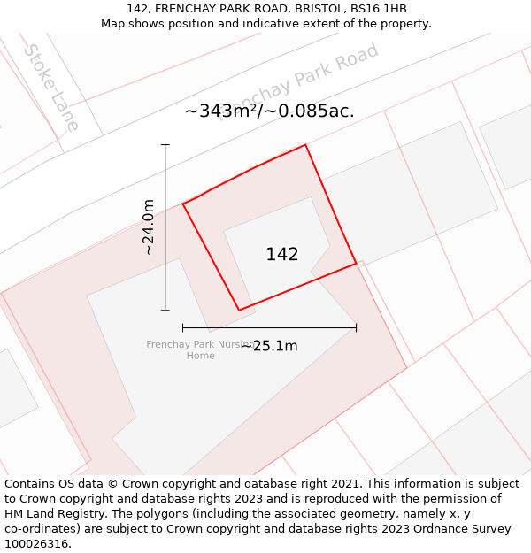 142, FRENCHAY PARK ROAD, BRISTOL, BS16 1HB: Plot and title map