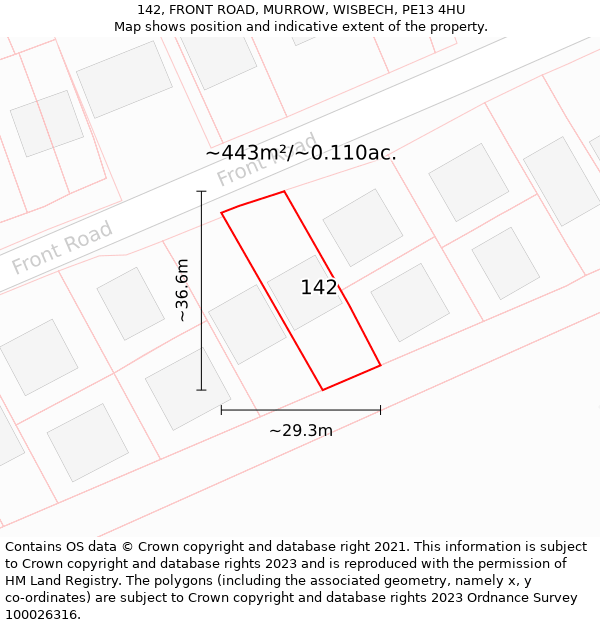 142, FRONT ROAD, MURROW, WISBECH, PE13 4HU: Plot and title map