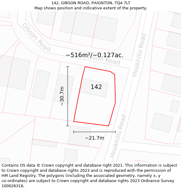 142, GIBSON ROAD, PAIGNTON, TQ4 7LT: Plot and title map
