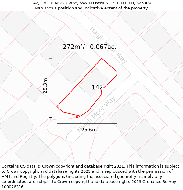 142, HAIGH MOOR WAY, SWALLOWNEST, SHEFFIELD, S26 4SG: Plot and title map